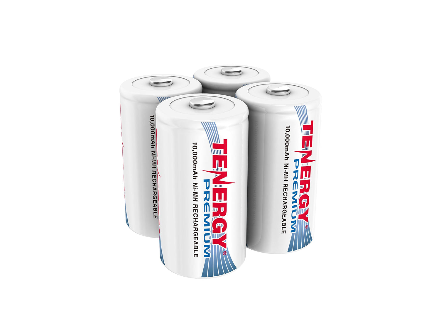 Tenergy Combo: 4 pcs Premium D Size Rechargeable Batteries High Capacity 10000mAh NiMH - UL Certified