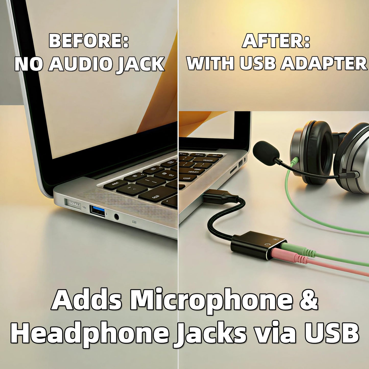 Bewinfy Universal USB Audio Adapter with 3.5mm Combo Jack - for PC, Laptop, Mac, PS5, PS4 & More (Windows/Mac/Linux Compatible)(AA-01)