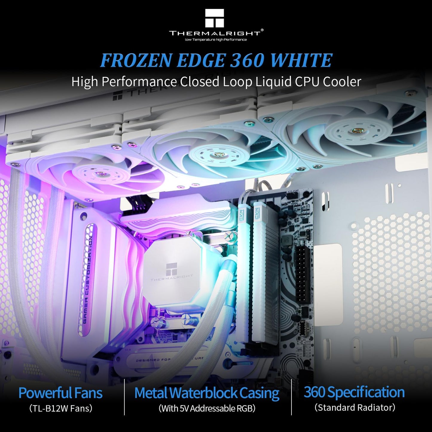 Thermalrlght Frozen Edge 360 White CPU Liquid Cooler,Efficient PWM Controlled Pump 3300RPM,120mm PWM Fan,Water Cooling Computer Parts,for AMD