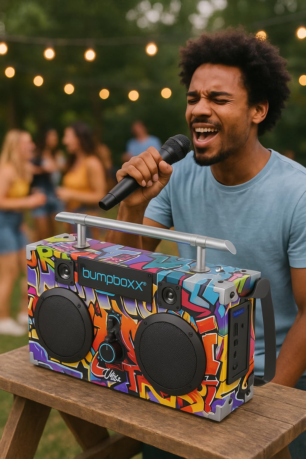Bumpboxx Bluetooth Boombox Ultra Plus | Retro Boombox with Bluetooth Speaker | Includes Rechargeable Lithium Battery, Carrying Strap & Mic | Easy