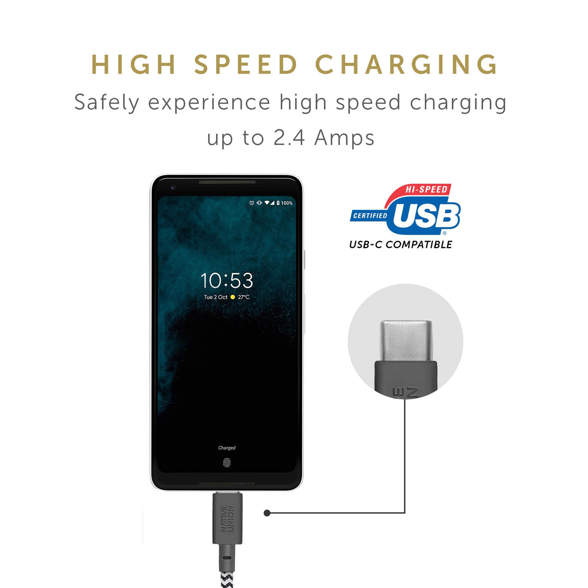 Native Union Belt Cable XL USB-A to USB-C - 10ft Ultra-Strong Charging Cable with Leather Strap for iPhone 18 Pro/Pro Max, iPhone Duo, Galaxy S26/S25