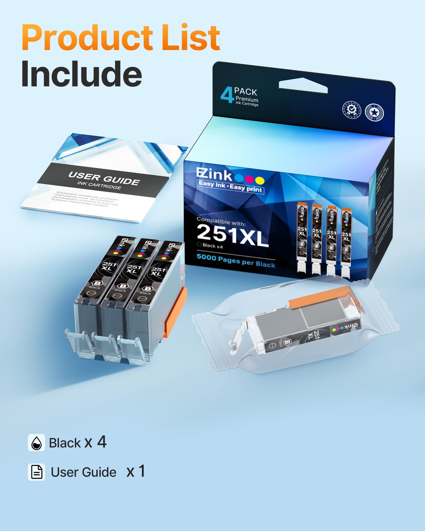 251XL Ink Cartridge for Canon PGI-251XL 251 XL for MX922 IP8720 (4 Black)