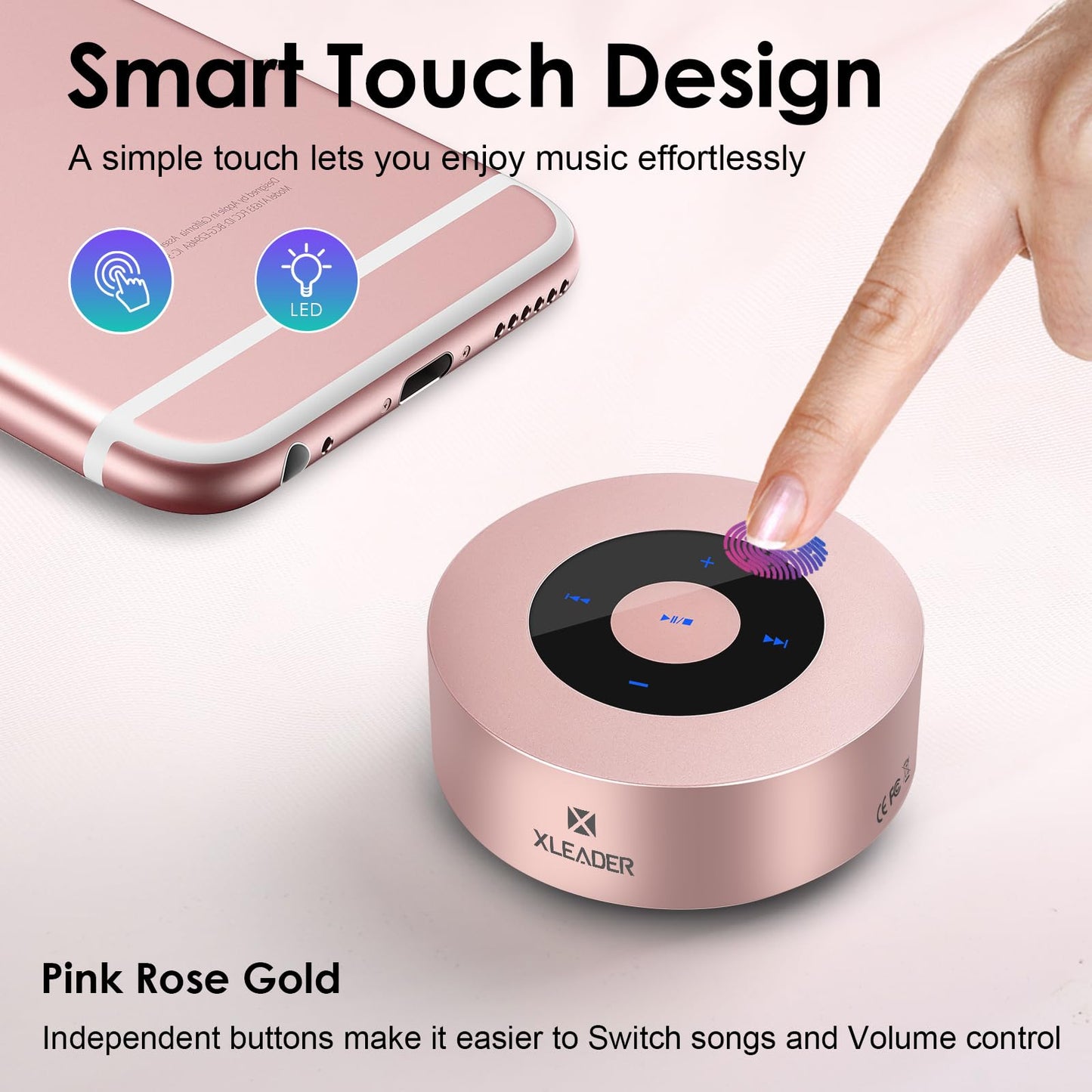 XLEADER Mini Bluetooth Speaker (Travel Case Provided) HD Sound&Rich Bass, Touch Design, 12-15H Playtime, Support Aux Input, Micro SD, Mic, for iPhone