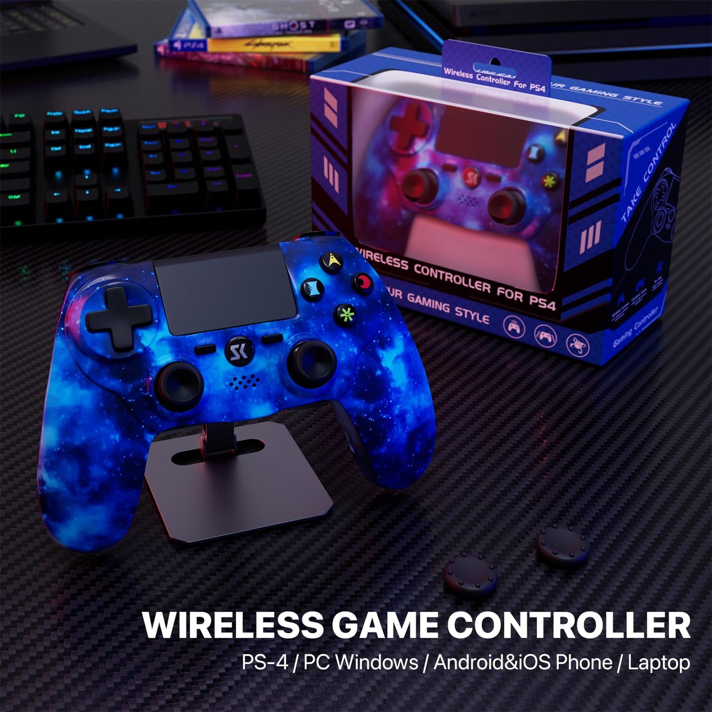 Controller for PS4, Wireless Controller for Sony PlayStation 4/Slim/Pro, Remote Control with Double Vibration, 6-axis Motion Sensor, Speaker, 3.5mm