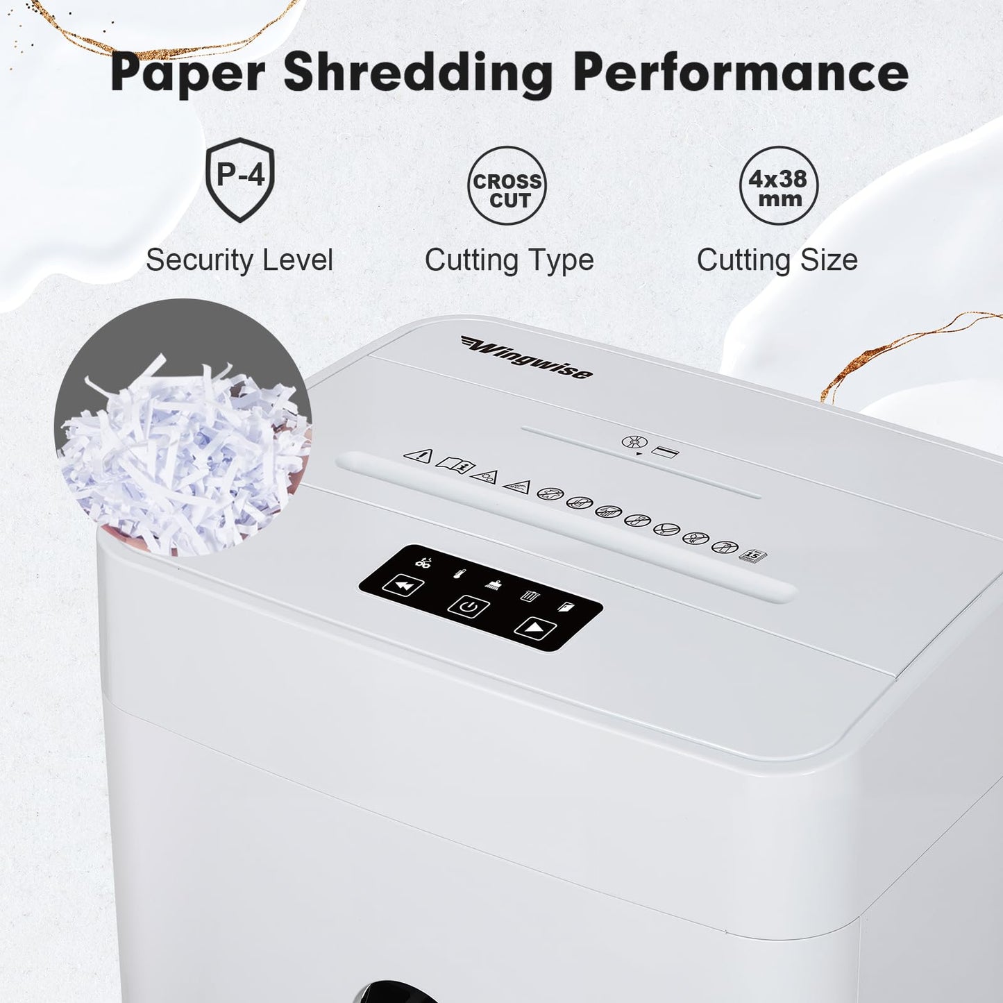 Low Noise 42dB Paper Shredder for Home, 15-Sheet Cross Cut, 30-min Runtime, CD/Credit Card Office Shredder, 6.6 Gallons Wastebasket, P-4 High