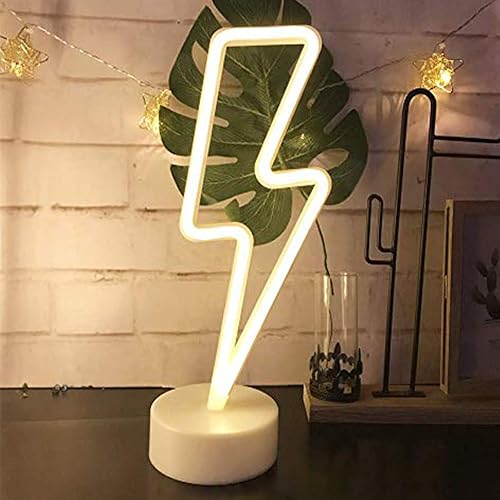 Warm White Lightning Neon Light Signs Lightning LED Lamps Lights Room Decor Battery/USB Operation Night Lights with Base Neon Light up Bar Bedroom