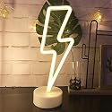 Warm White Lightning Neon Light Signs Lightning LED Lamps Lights Room Decor Battery/USB Operation Night Lights with Base Neon Light up Bar Bedroom
