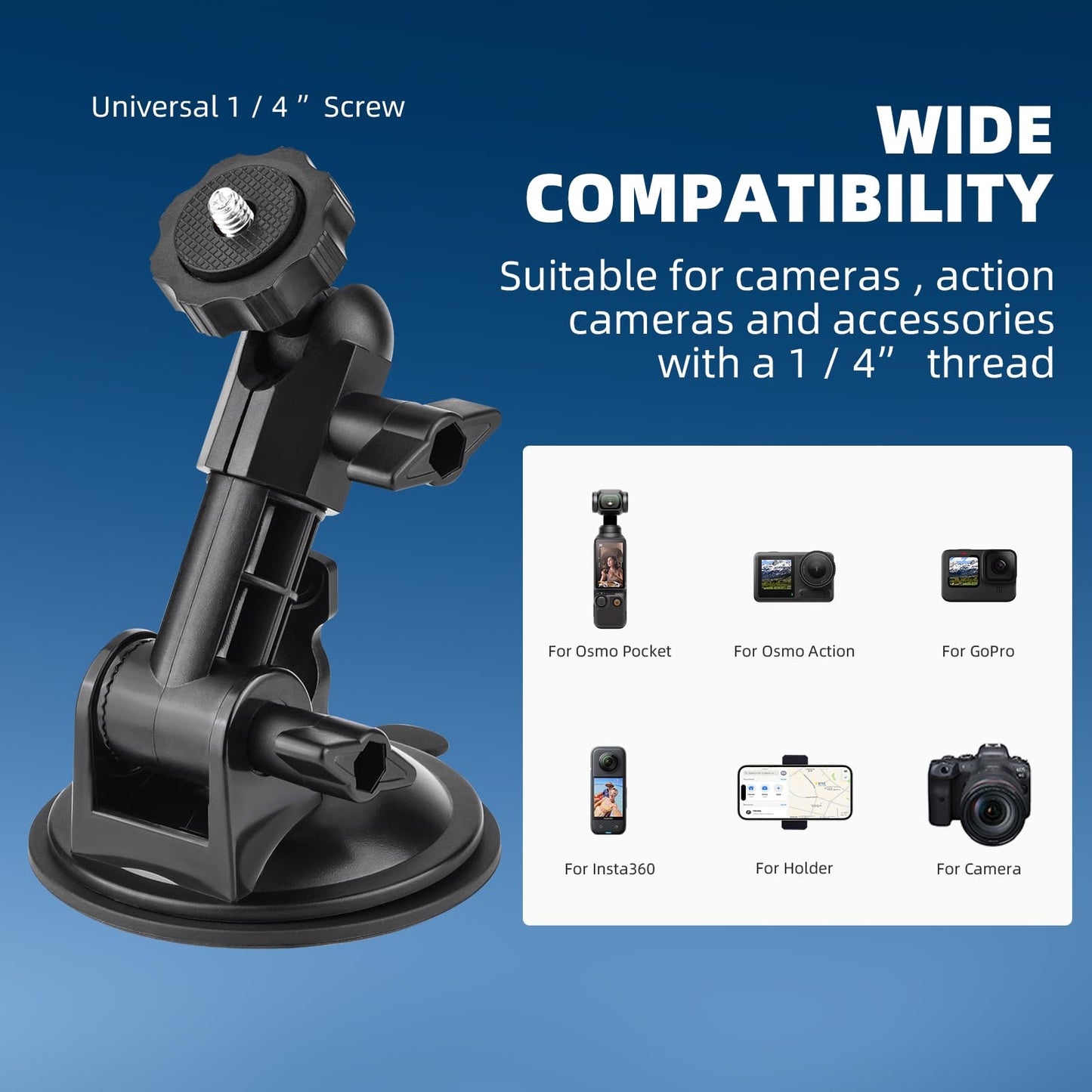 BRDRC Pocket 3 Suction Cup Mount, For Xtra Muse Car Windshield Window Dash Holder Kit with Expansion Adapter for Insta360 X4 X5 Go 3S for GoPro Max