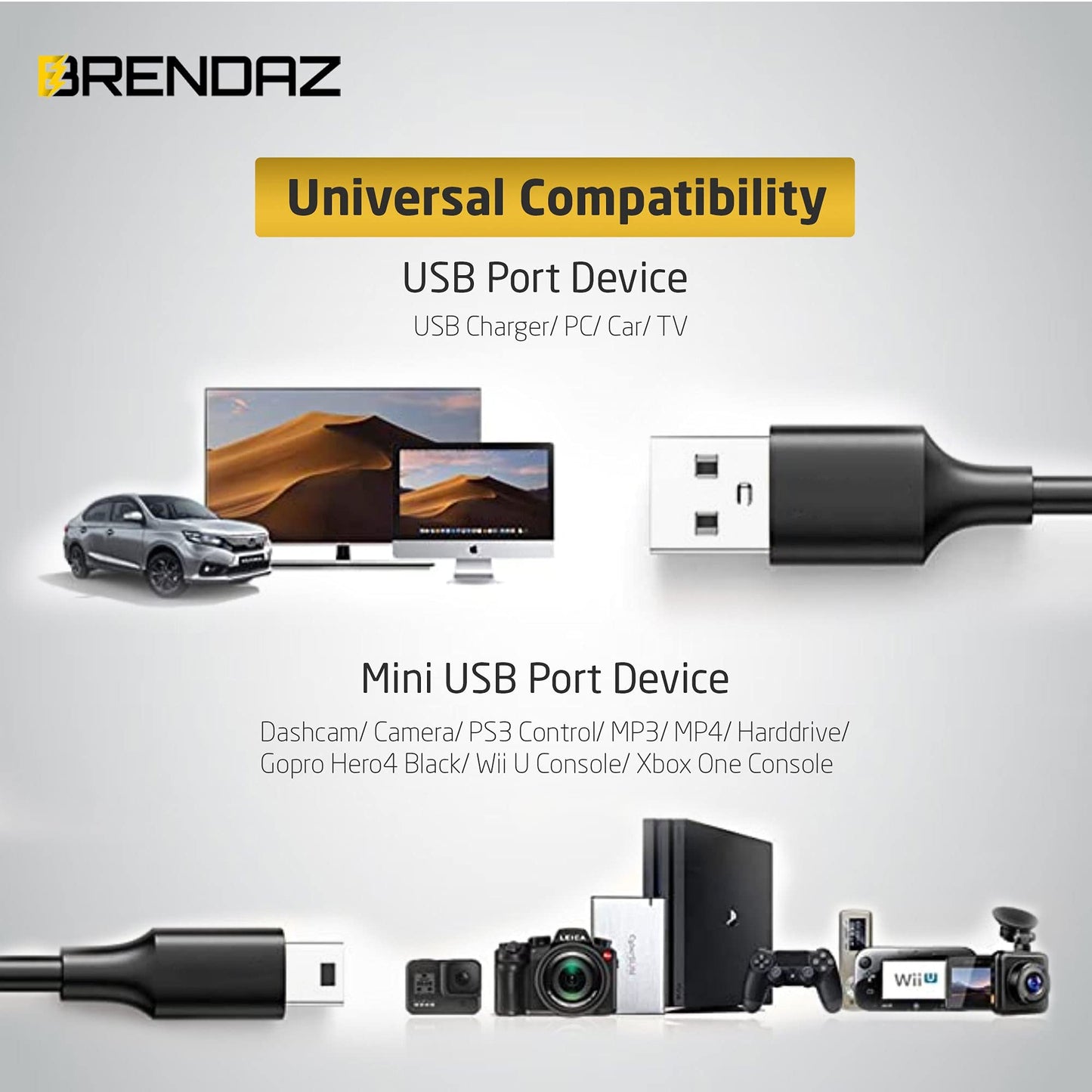 Mini USB A to Mini B Cable - 10ft Fast Charging - Compatible with GoPro, USB Mic, Garmin, PS3, DashCam