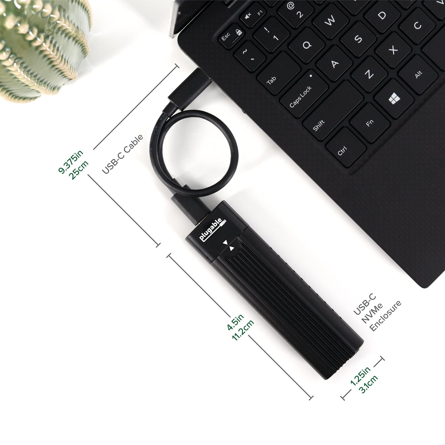 Plugable M.2 NVMe SSD Enclosure; Tool-Free & Driverless, USB 3 Type-C, Including Thunderbolt and USB4, at 10Gbps. for M.2 NVMe SSDs 2230 to 2280 PCIe