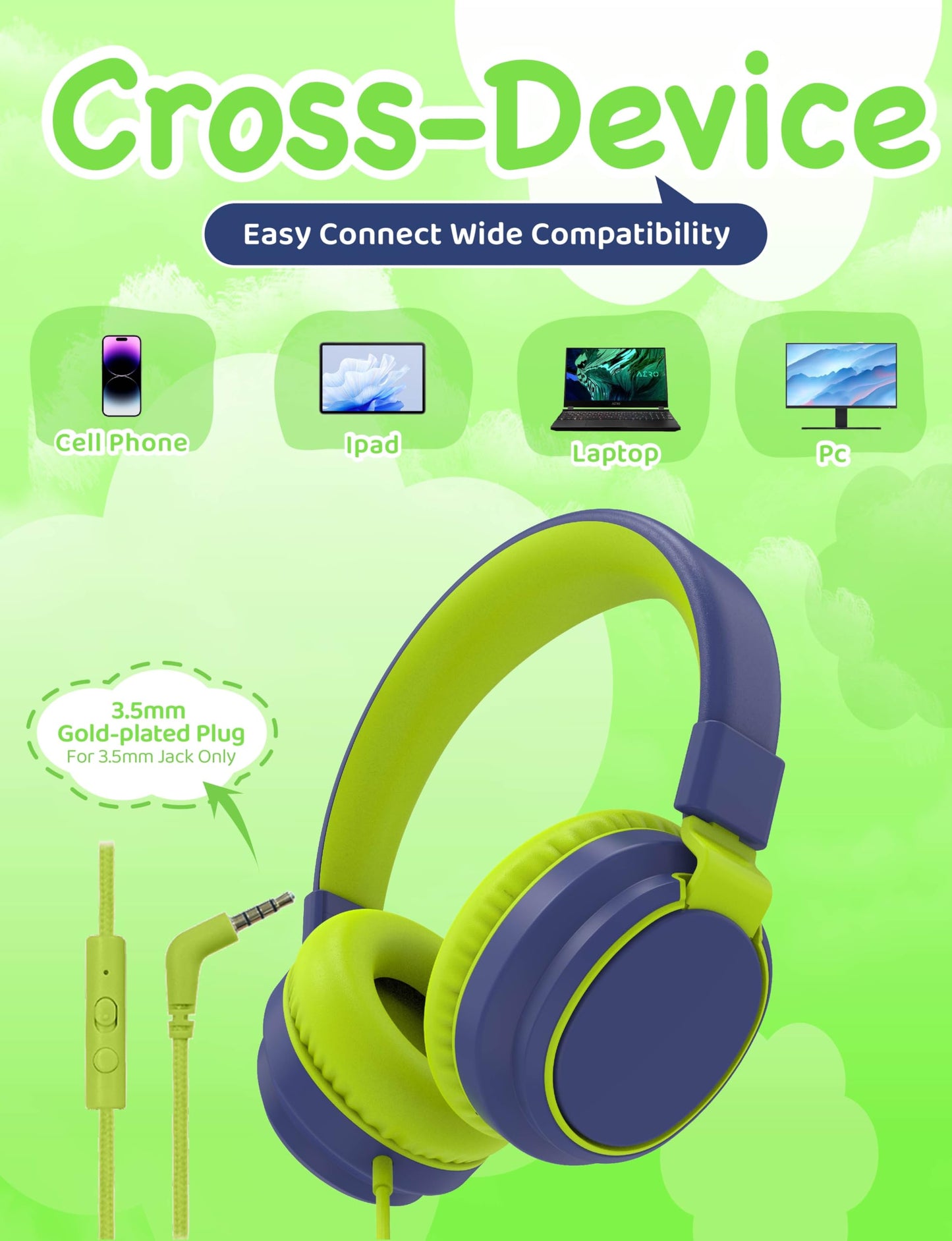 MIDOLA Volume Limited 85/110dB Kids Headphone Over-Ear/On-Ear Foldable Sound Noise Protection Headset with Inline AUX 3.5mm Cord w/Mic for Child…