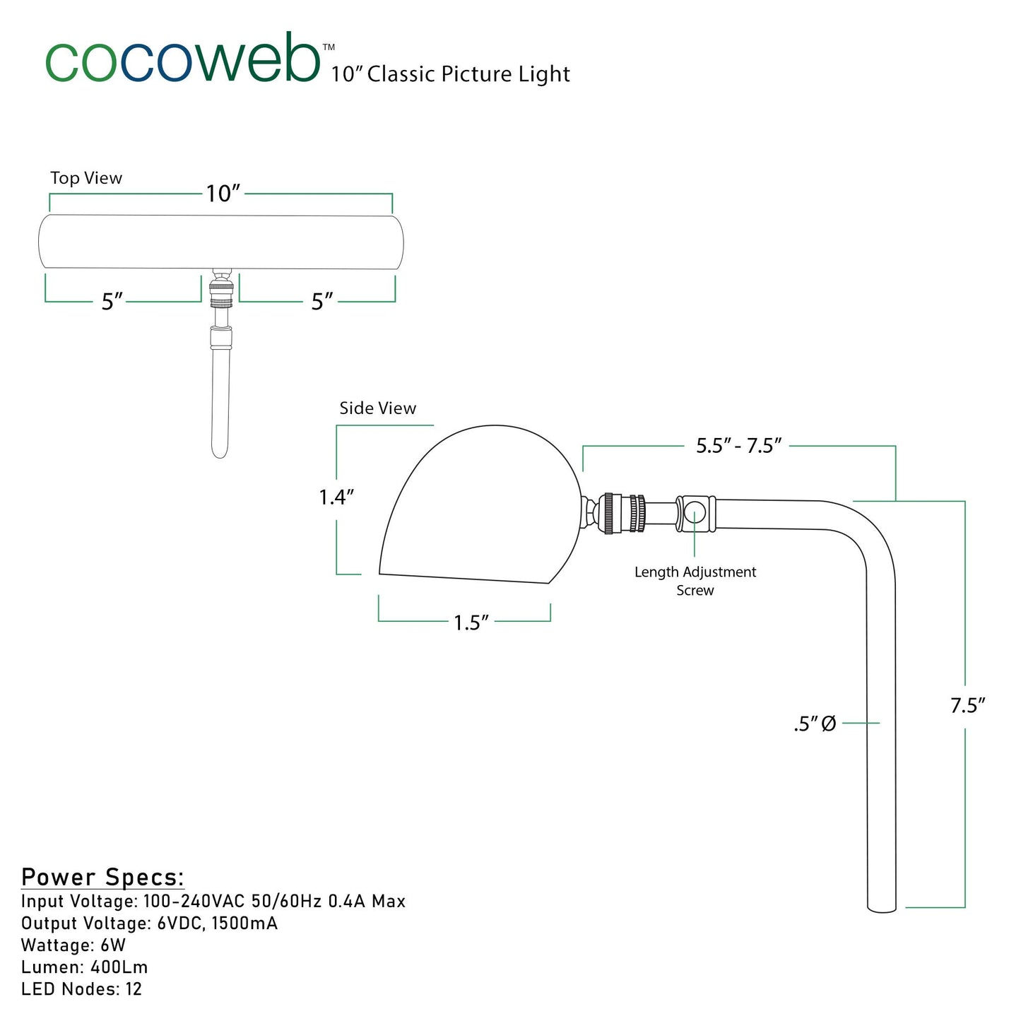 Cocoweb 10" Classic LED Gallery Light in Mahogany Bronze with Plug-in Adapter