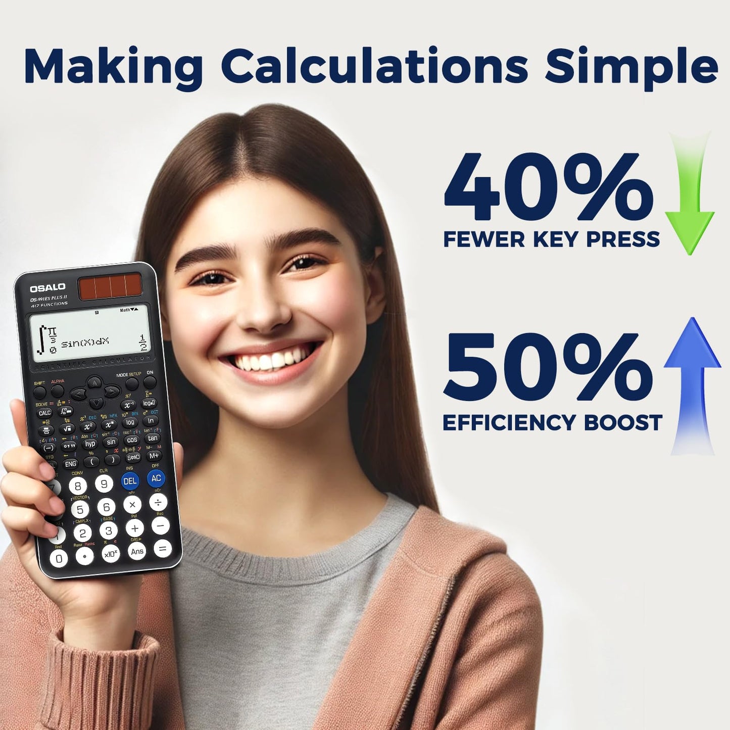 OSALO Scientific Calculator 417 Function 2 Line 10+2 Digits Written Display Solar and Battery Calculators for School College Students Secondary Black