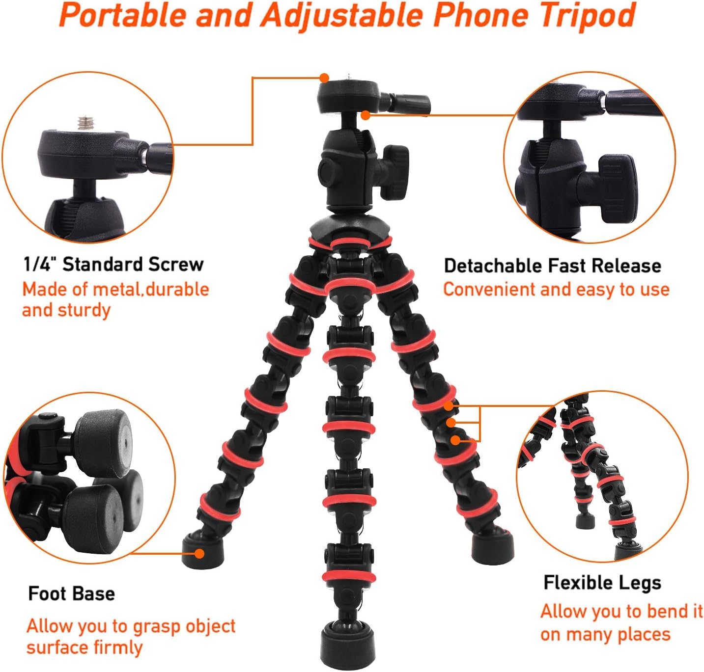 Linkcool Octopus Tripod with Wireless Remote Holder Mount for iPhone, iPad, DSLR, GoPro & Action Cameras, Portable Travel Tabletop Stand