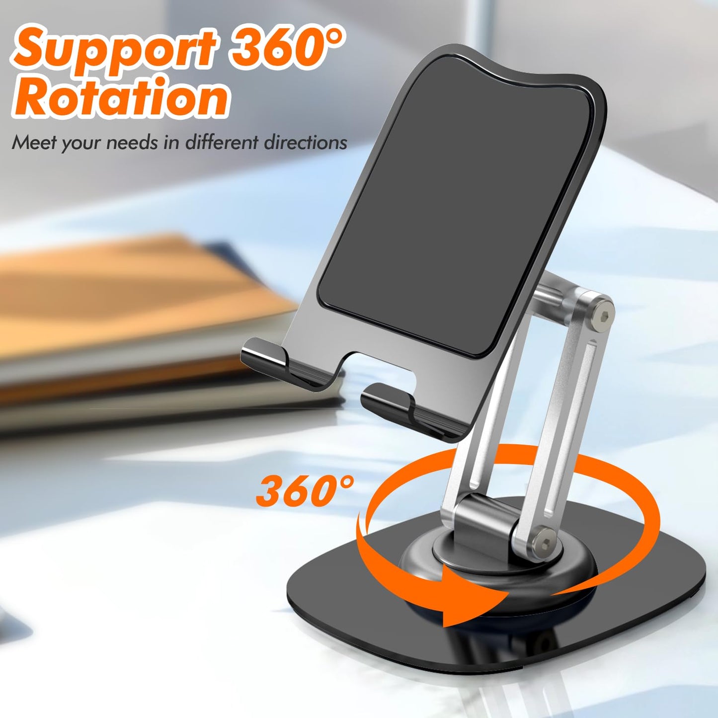 ZTGYGY Metal Phone Stand for Desk, Adjustable Foldable Desktop Phone Holder, 360 Degree Rotating Cell Phone Stand for Recording Compatible with iPhone