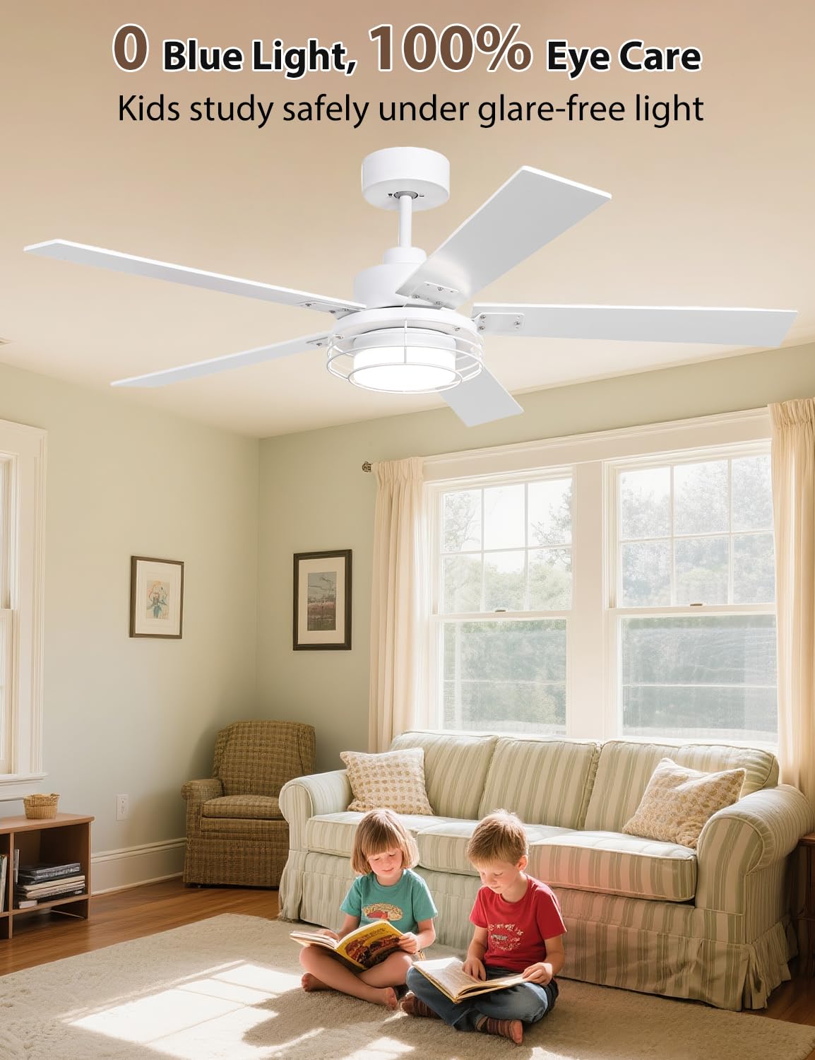 Vaczon 52" White Ceiling Fan with Lights & Remote -Farmhouse Ceiling Fan for Bedroom with High Airflow,Quiet DC Motor 6-Speed Indoor/Outdoor