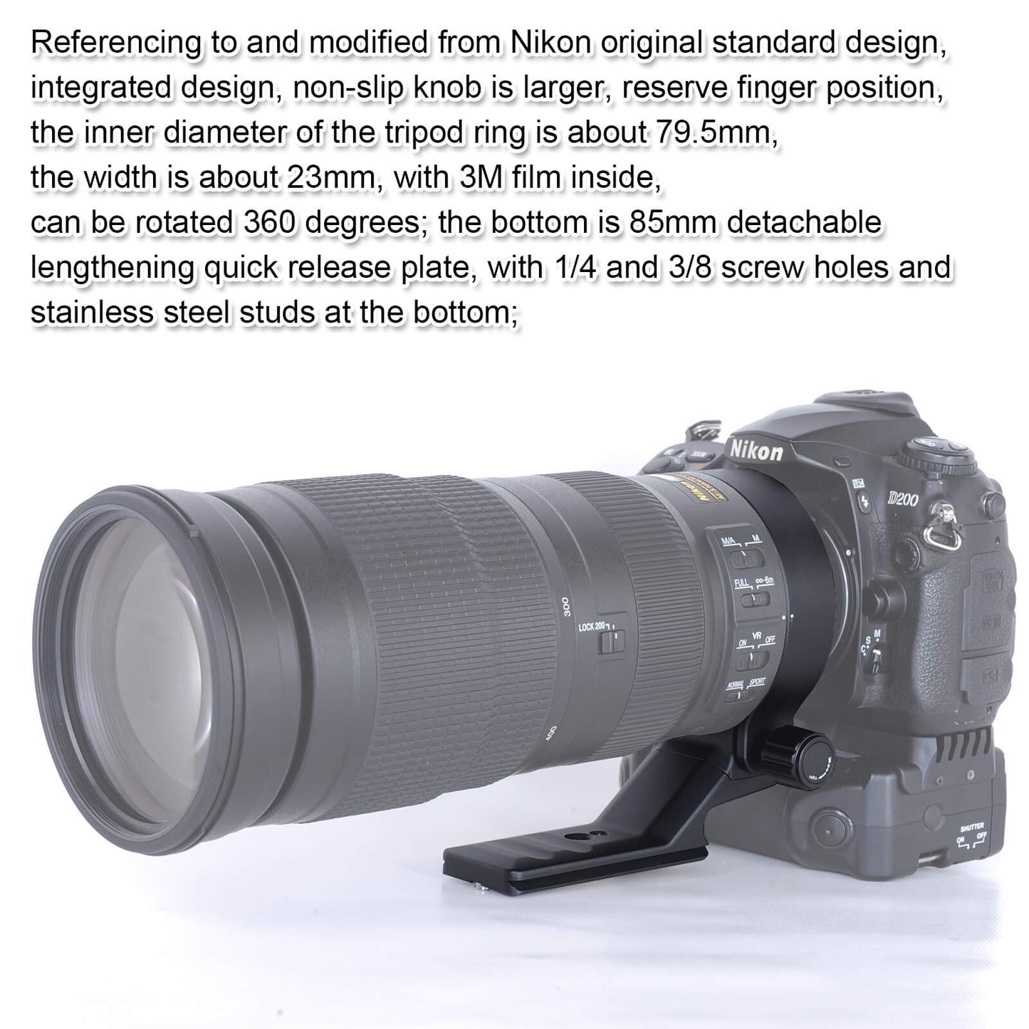 iShoot Lens Collar Compatible with Nikon AF-S NIKKOR 200-500mm f/5.6E ED VR, Lens Tripod Mount Ring Support Bracket Holder, Bottom is ARCA Fit Quick