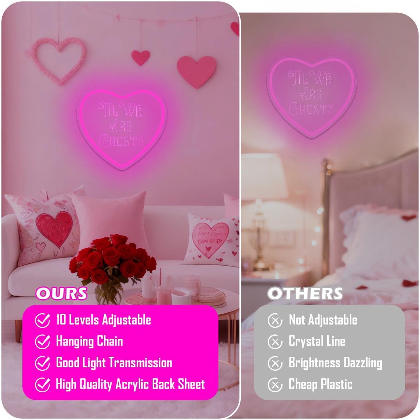 Heart Neon Sign Love Neon Light Signs for Wall Decor Dimmable Valentine's Day Neon Decorations for Party Bedroom Living Room Til We Are Ghosts LED