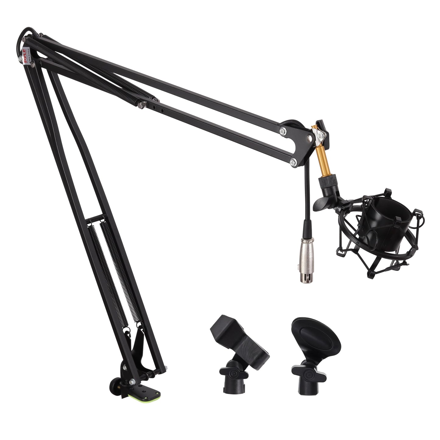 Pyle Suspension Mic Boom Stand Pro - Scissor Spring Arm Microphone Stand with Shock Mount, Adjustable Tilt & Extension, Perfect for Podcasts