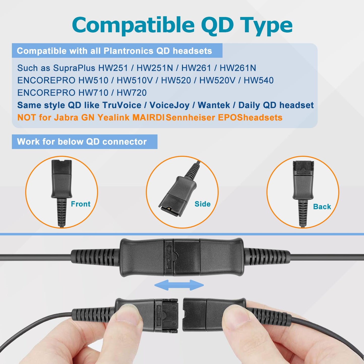 Training Y Splitter Adapter Cable to QD Headset Work for All Plantronics Quick Disconnect Headsets Splitter Cord Connector with in-line Volume Mute