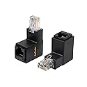 CERRXIAN 90 Degree Ethernet LAN RJ45 Male to Female, Right Angle Network Cat5 / Cat5e / Cat6 Extender Adapter(2-Pack) Black,(Up Angle)