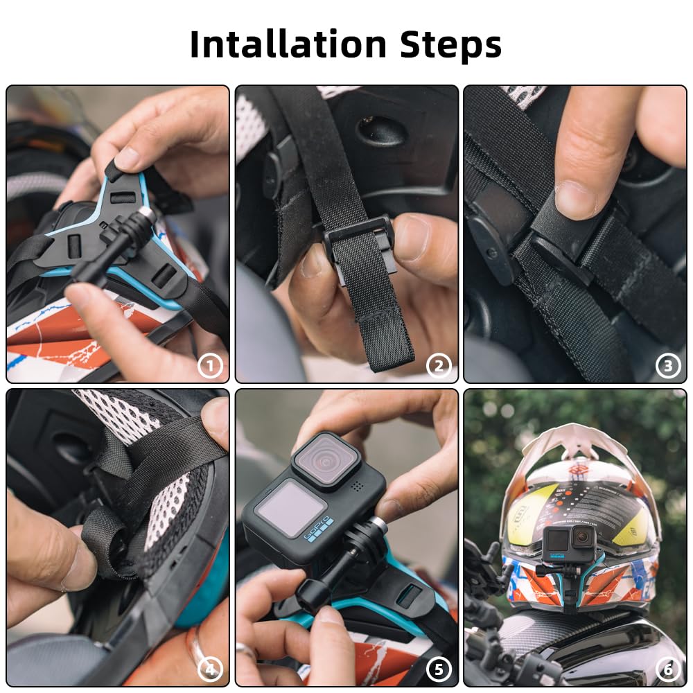 SUREWO DJI Action 6 Helmet Chin Mount, Motorcycle Dirt Bike Bicycle Strap Holder Clamp Mounts Compatible with Go Pro Hero 13,12,11,10, 9, 8, 7,DJI