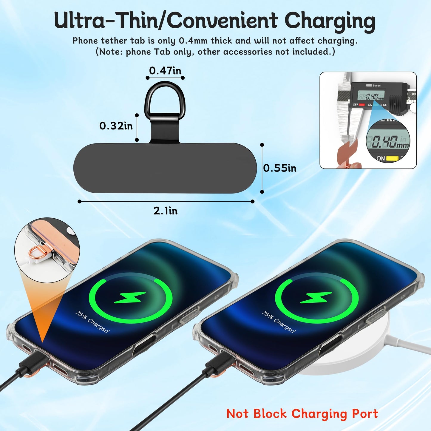 SupOttimo 2Pcs Phone Tether Tab for iPhone, Metal Cell Phone Lanyard Patch, Sticky-Free Universal Phone Patch, Phone Strap Replacement Part for All