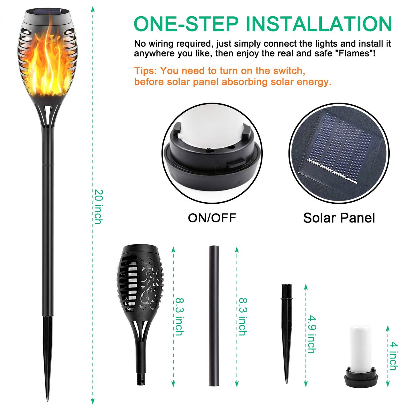 FITSAN 16Pack Mini Solar Torch Lights, 12 LED Solar Lights Outdoor Torches Flickering Flames, Waterproof Landscape Decoration Lighting for Garden