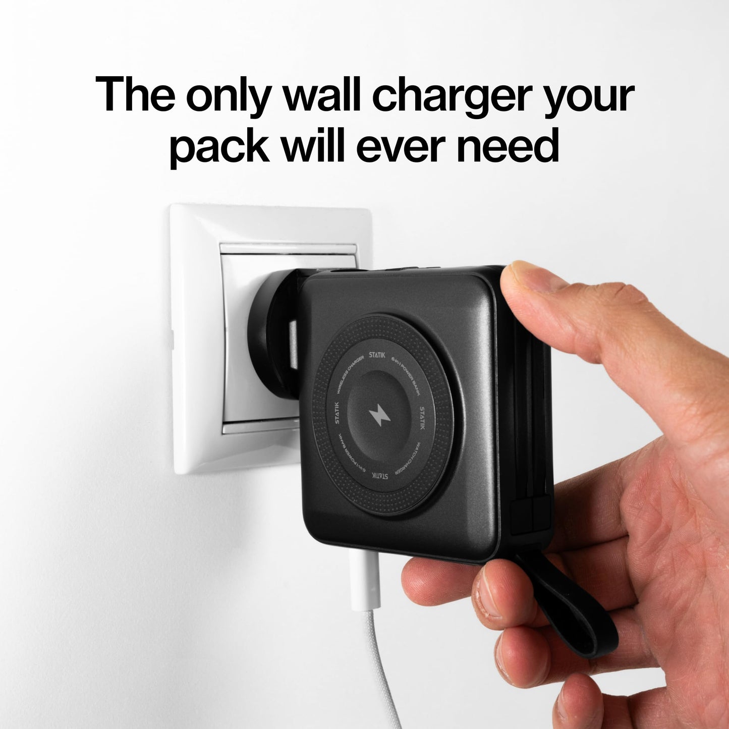Statik SmartCharge Power Bank, 5-in-1 Travel Charger with Wall Plug & Built-in USB C Cables, Watch Charger for Apple Watch, 10000mAh & European