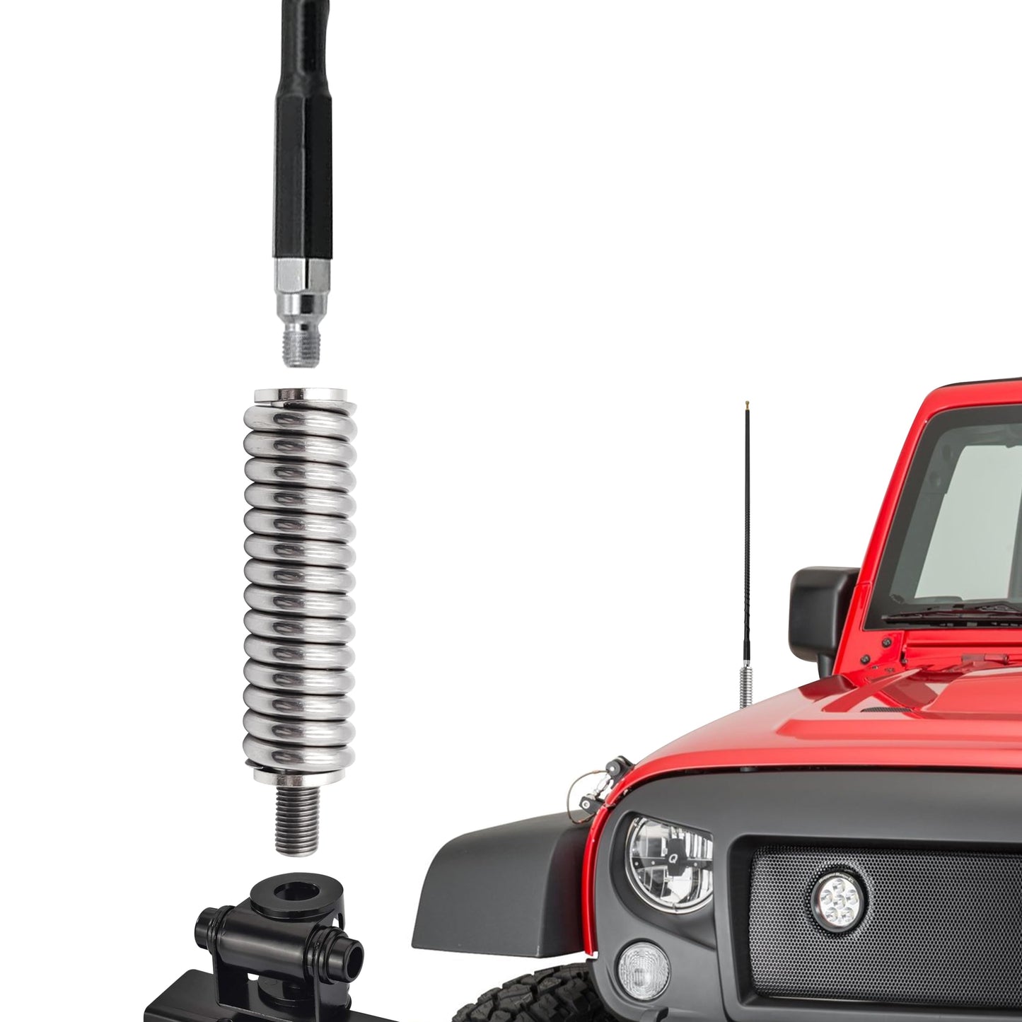 SS-3H CB Antenna Spring Mount - Heavy Duty Stainless Steel Antenna Electronics Spring to Fit for Mobile/in-Vehicle CB Radio Antenna Mount up to 60"