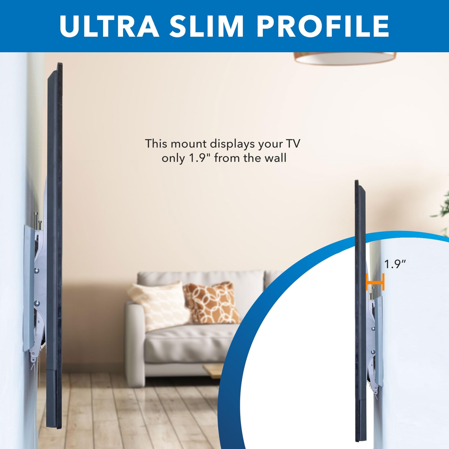 Mount-It! Tilting TV Wall Mount for 43"-90" TVs, Ultra Slim Heavy-Duty TV Mount with Low Profile 1.9", VESA 200x200 to 800x400, Supports up to 165