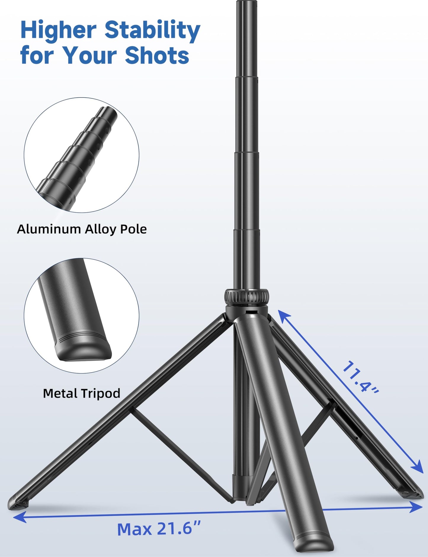 75" Phone Tripod, Selfie Stick with Remote and Phone Holder, Extendable Tripod for iPhone, Aluminum Cellphone TripodStand 360° Rotation Travel Tripods