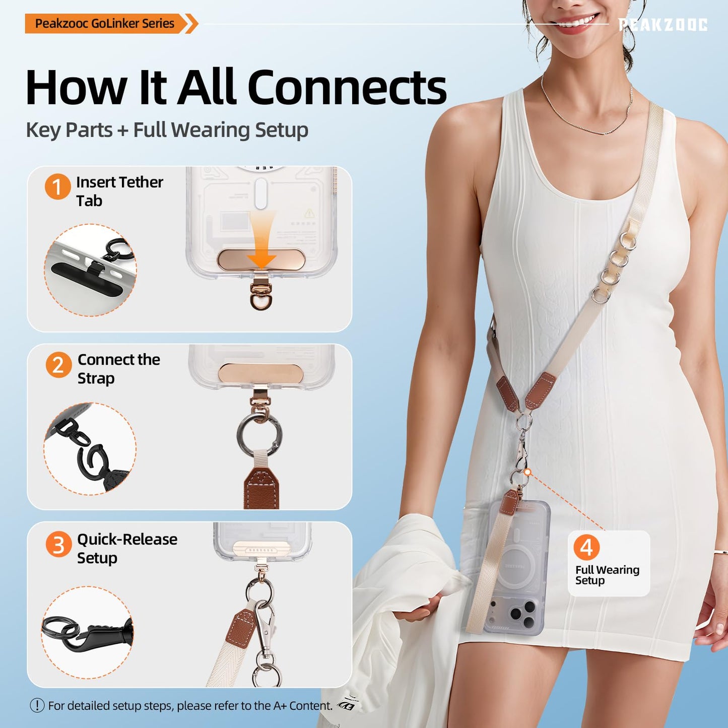 PEAKZOOC Phone Lanyard Crossbody, Clip and Go Phone Strap Crossbody with Wallet, Detachable Phone Crossbody Strap (Beige)