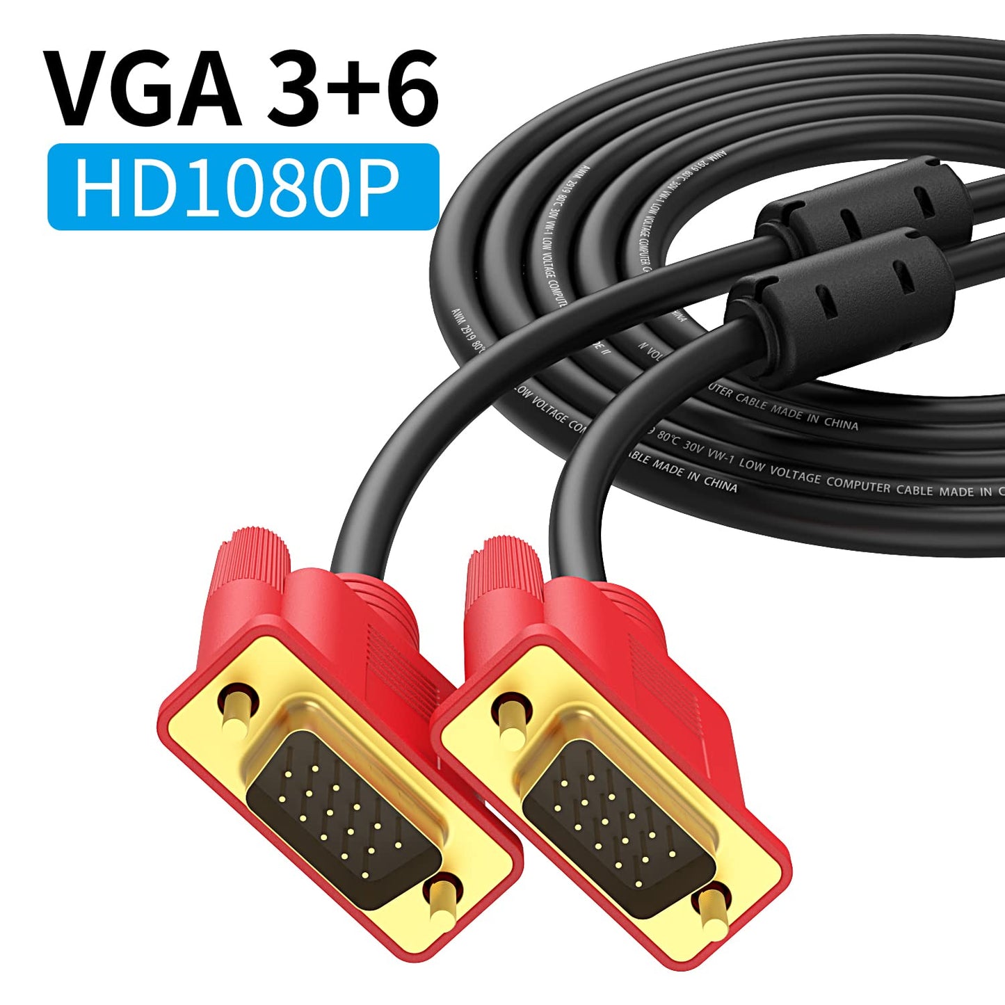 Abireiv VGA Cable 6Feet, VGA to VGA HD15 Monitor Cable for PC Laptop TV Projector