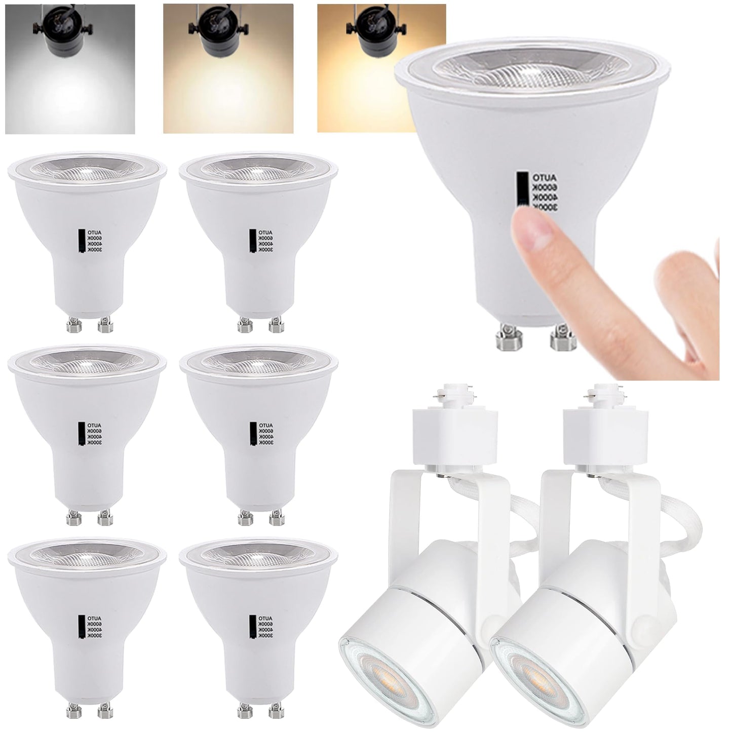 Bravsekai 6 Packs White GU10 Track Lighting Kit 3CCT Adjustable