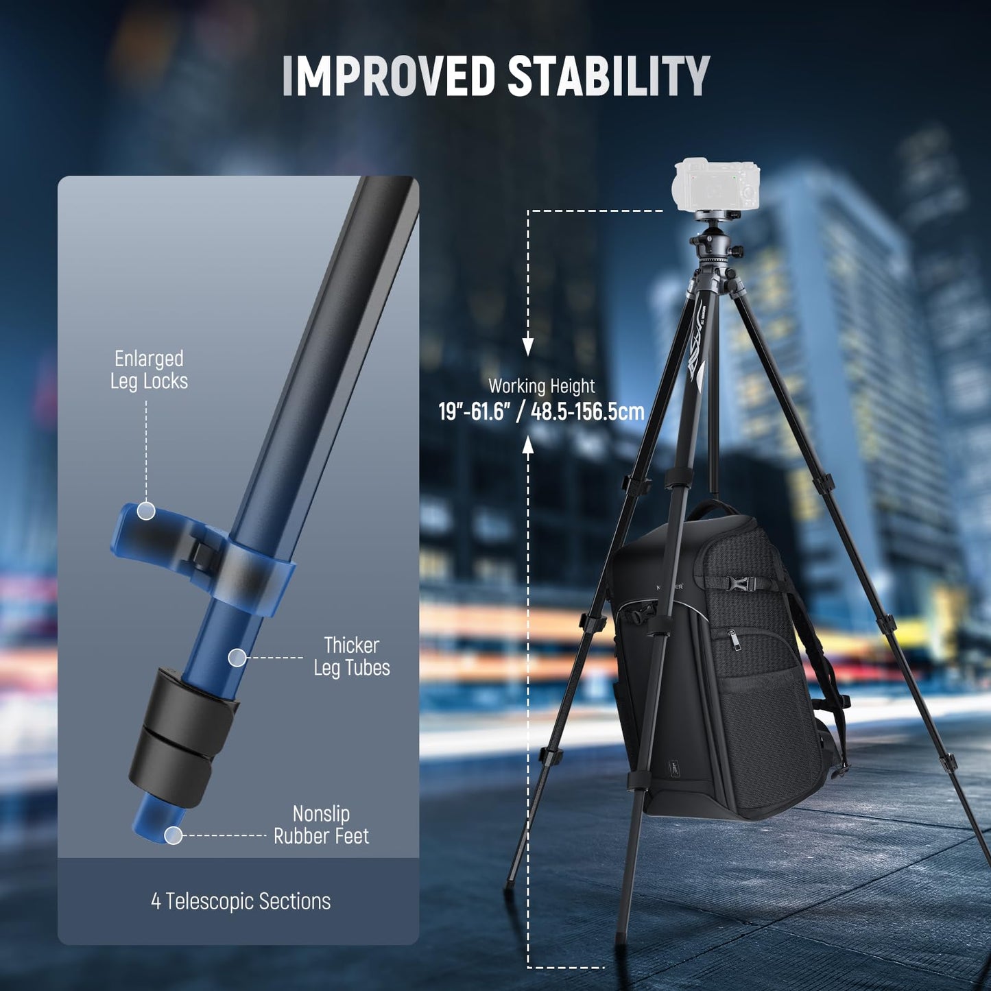 NEEWER LITETRIP LT07 61" Aluminum Travel Tripod Stand for Camera with Pan Tilt Low Profile Ball Head, Arca QR Plate Compatible with PD, Dual Center