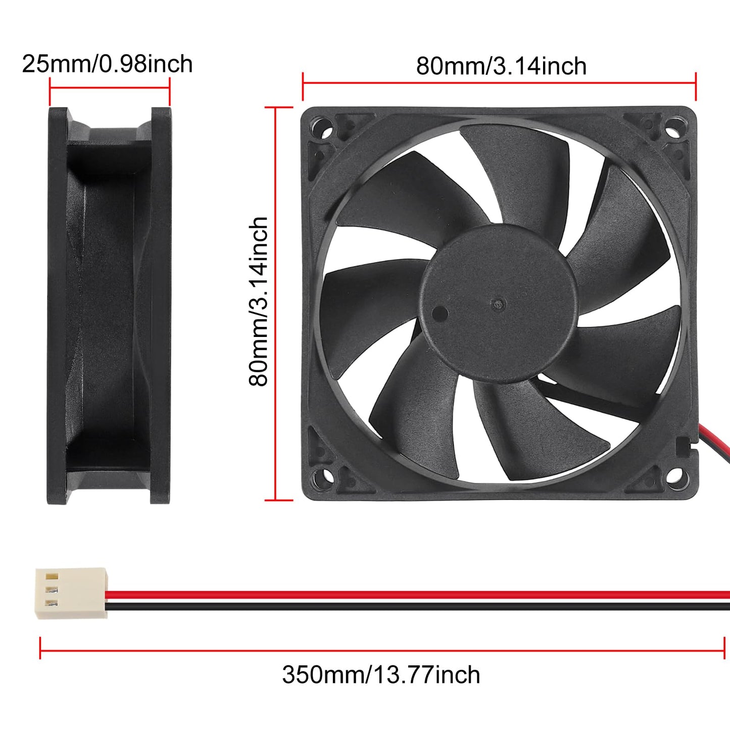 UMLIFE 4PCS 80mm Fan 12V DC 8025 High Airflow Cooling Fan 2 Wire 3Pin Dual Ball DIY Cooler 12 v Fans for PC Power Supply Electronics Cooling