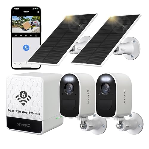 xmartO 4MP QHD WiFi6 Dual-Band Wireless Solar-Powered Indoor & Outdoor Home Security Camera System (Long Range WiFi, Free 64GB Loop Storage, No