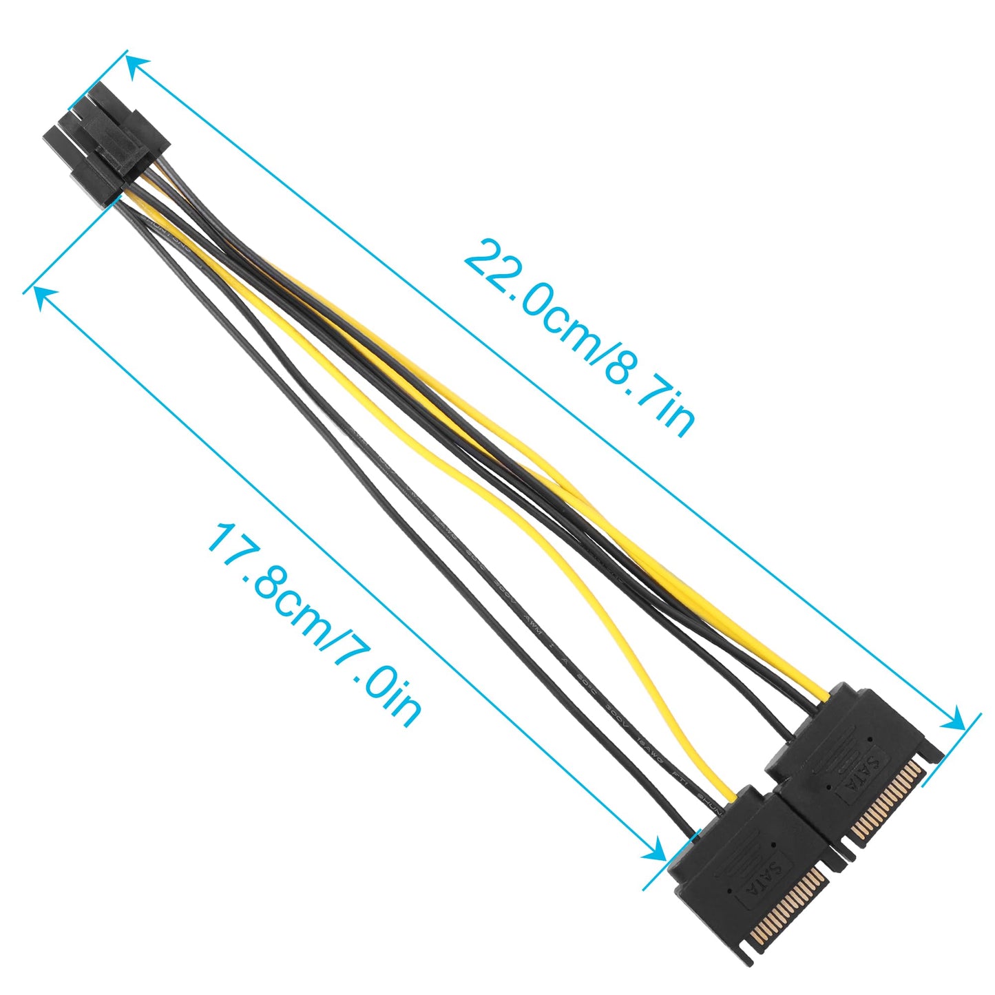 ELFJMZP Dual SATA 15 PIN to ATX 8PIN(6+2) Adapter GPU Power Cable 8.7in/22.0cm(Pack of 2)