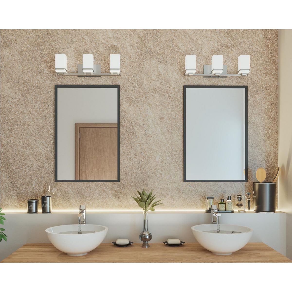 Progress Lighting 3 Light Bathroom Vanity Light, Coastal Style Modern Bath Lighting Fixture with Etched White Glass Shade for Over the Mirror