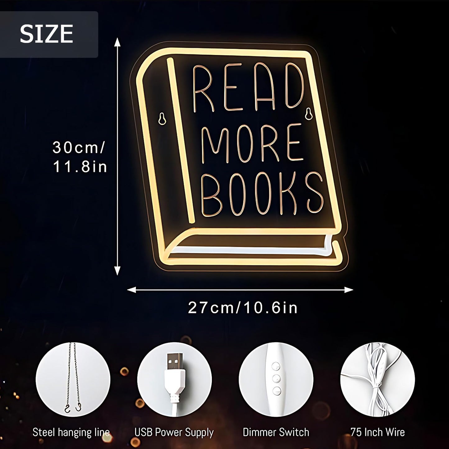 Read More Books Neon Sign,Dimmable Inspirational Read LED Lights Up Signs for Classroom Library Bedroom Office Dorm Wall Decor Desk