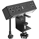 CCCEI Desk Clamp Power Strip with PD 3.0 Fast Charging USB C Port, on Desktop Mount Widely Spaced Outlet 10 FT Flat Plug, Fit 1.6 inch Tabletop Edge