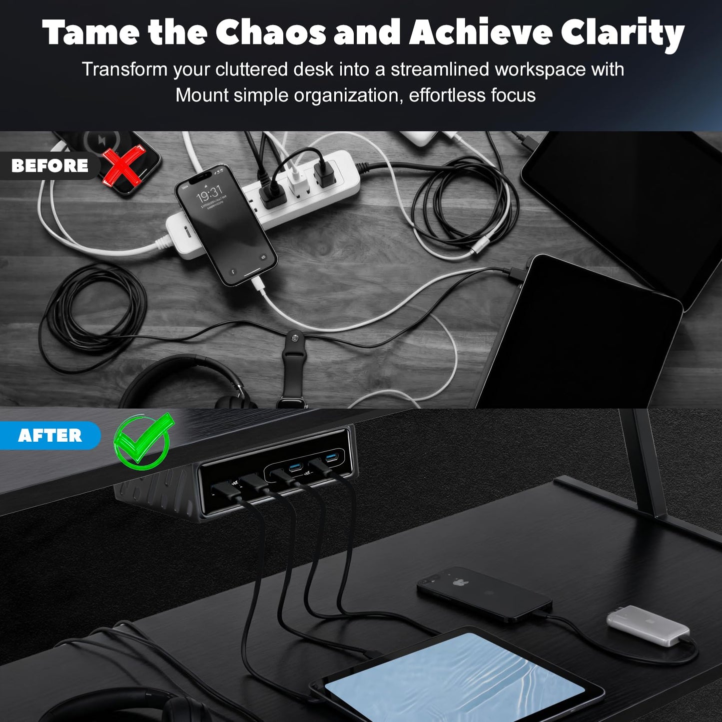 Metal Under Desk Mount and Wall Mount for Anker Prime Charger 200W, Tailor-Made for Anker Prime Charger Device,Black Steel Wall and Under Desk Mount