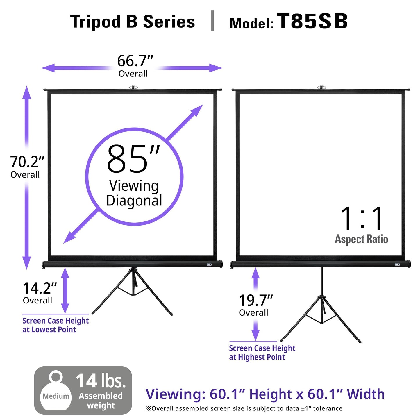 Elite Screens Tripod B, 85-INCH 1:1, Lightweight Pull Up Foldable Stand, Manual, Movie Home Theater Projector Screen, 4K / 8K Ultra HDR 3D Ready, US