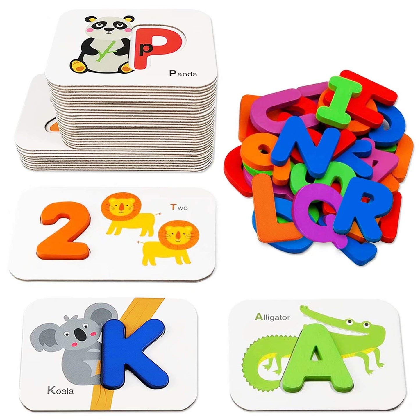 Gojmzo Alphabet Flash Cards – ABC Learning Toys with Wooden Letters, Number Blocks & Sight Words Matching Game for Toddlers & Preschool Kids Ages 3+
