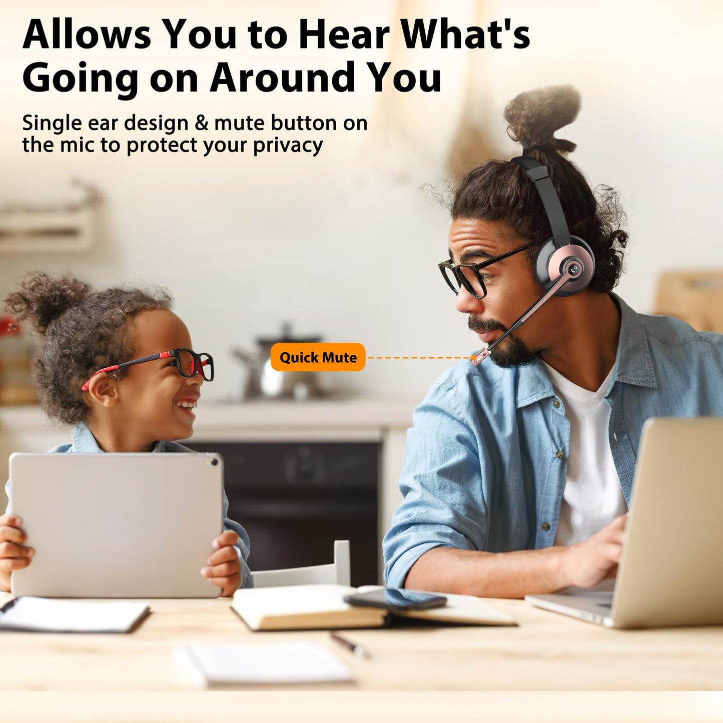 Wireless Headset with Mic for Work, Bluetooth Headset with Noise Cancelling Mic & USB Dongle for Meeting, Single Ear Work Headset with Charging Base