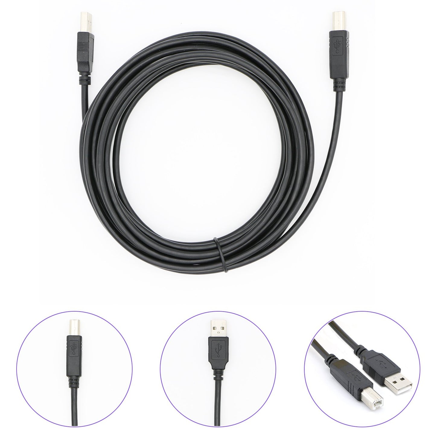 USB 2.0 Cable A Male to B Male Cable for Printer Scanner (25 Feet)