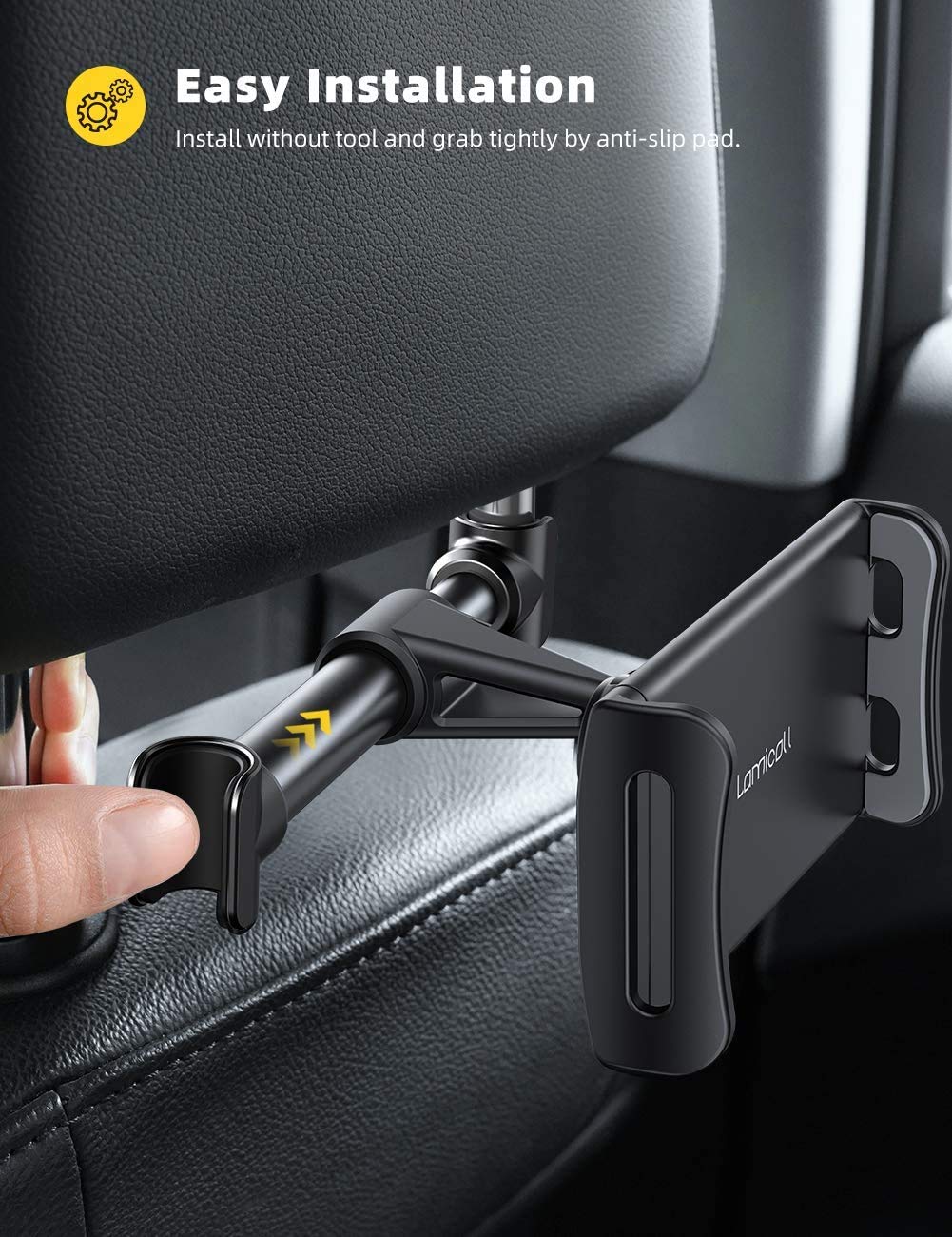 Lamicall Car Headrest Mount, Tablet Headrest Holder - Stand Cradle Compatible with iPad Pro Air Mini, Galaxy Tabs, Other 4.7-10.5" Cellphones