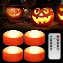 4PCS Halloween Pumpkin Lights with Remote and Timer, Battery Operated Dimmable LED Pumpkin Lights for Lighting up Jack-O-Lantern Pumpkins, Flickering