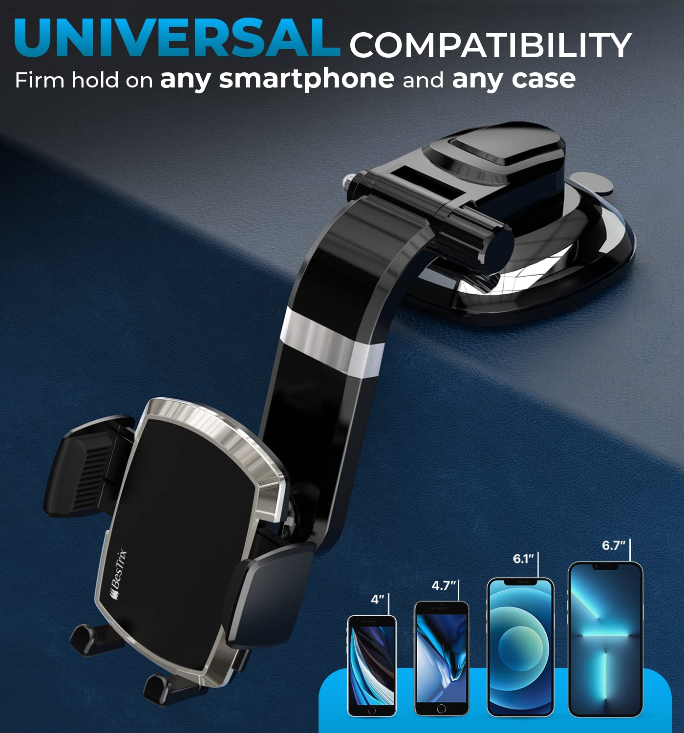 Bestrix SmartClamp Car Phone Mount | Dashboard Cell Phone Car Phone Holder Compatible with iPhone 13 12 11 Pro, Xr, Xs, XS MAX,XR,X, Galaxy S20 Note